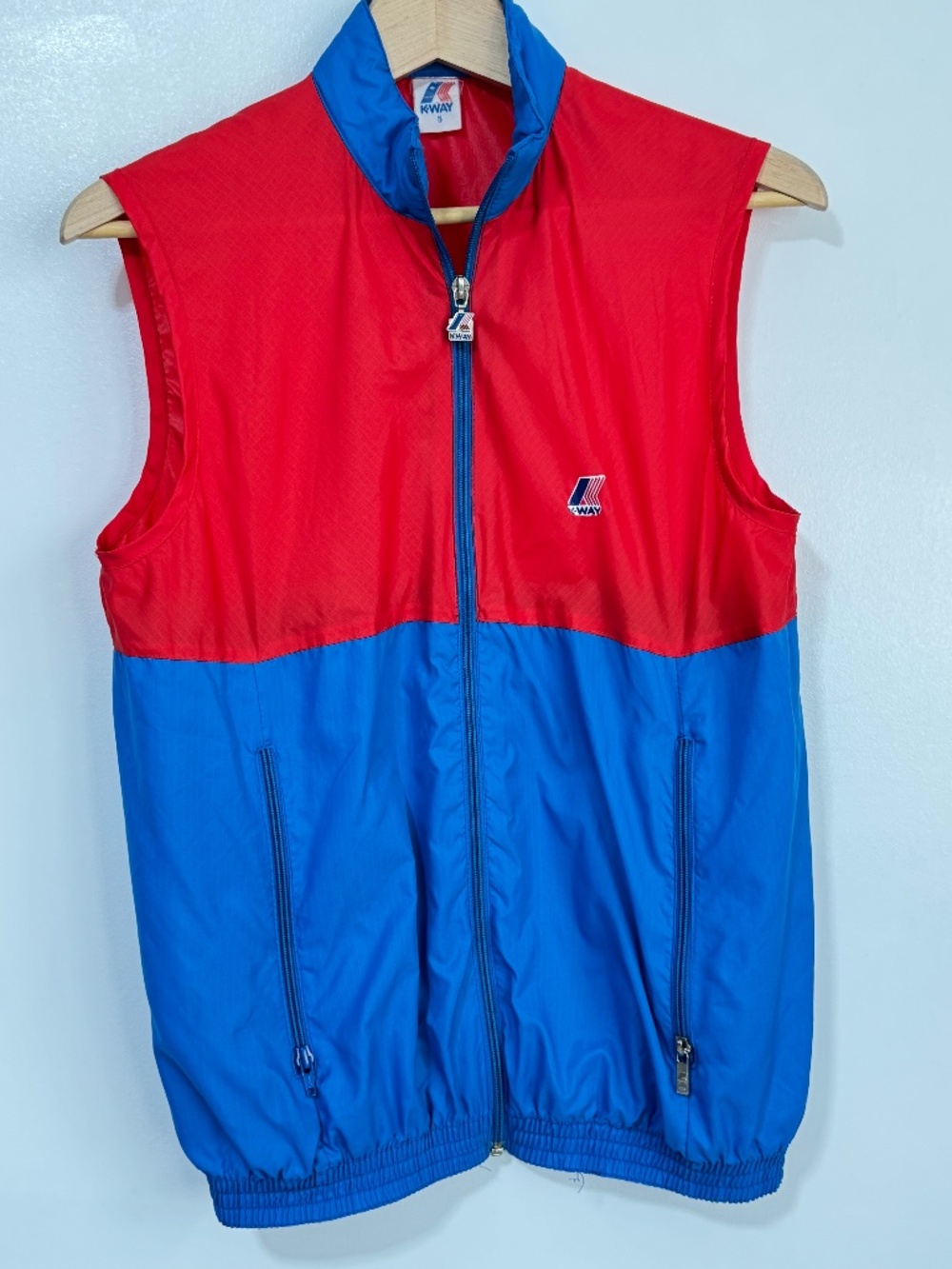 Vintage K-Way Colour-block Windbreaker Vest Convertible Fanny Pack Red & Blue